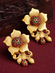 Gold-Toned Floral Studs Earrings