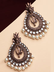 Copper-Toned & White Crescent Shaped Drop Earrings