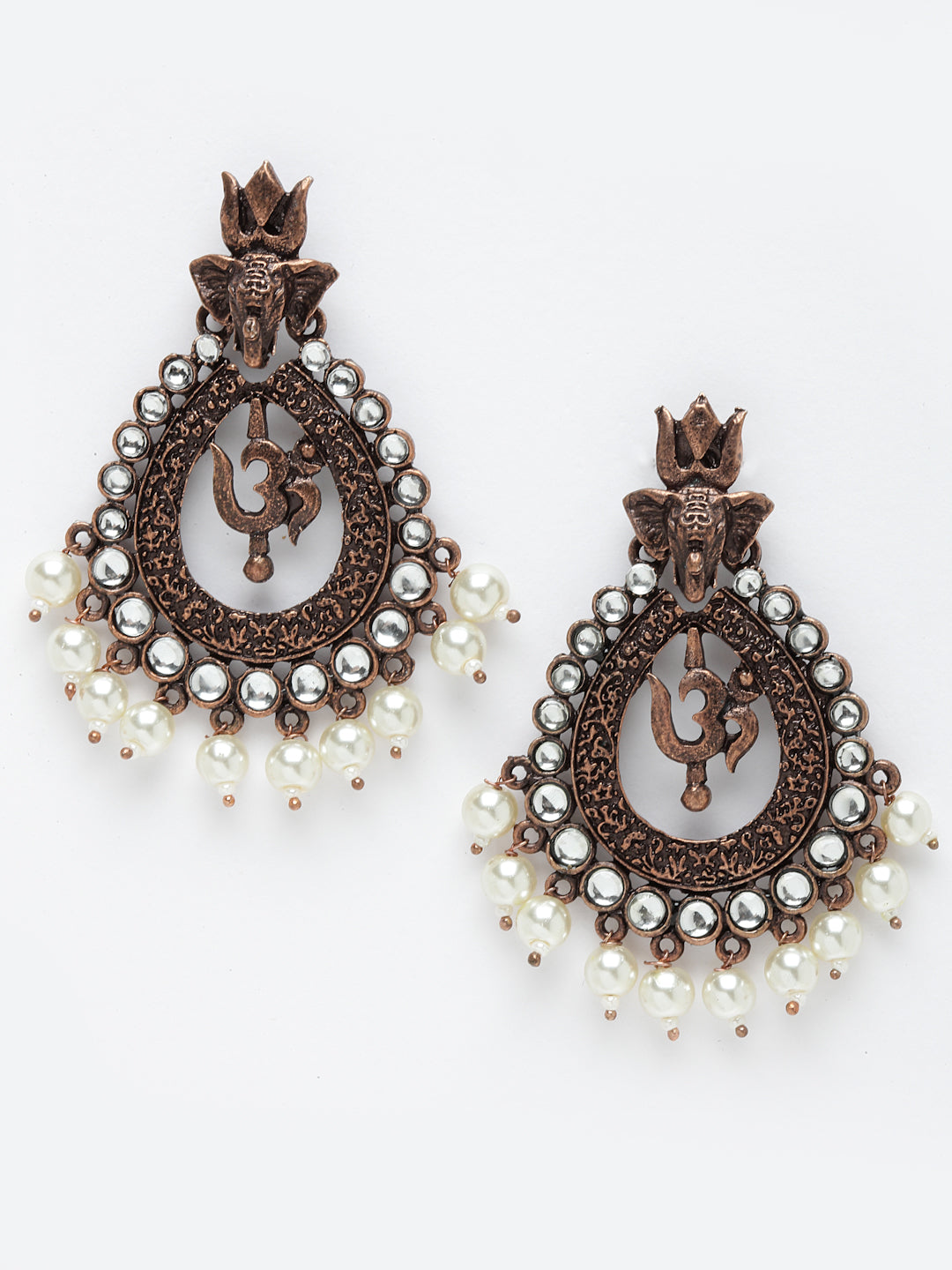 Copper-Toned & White Crescent Shaped Drop Earrings