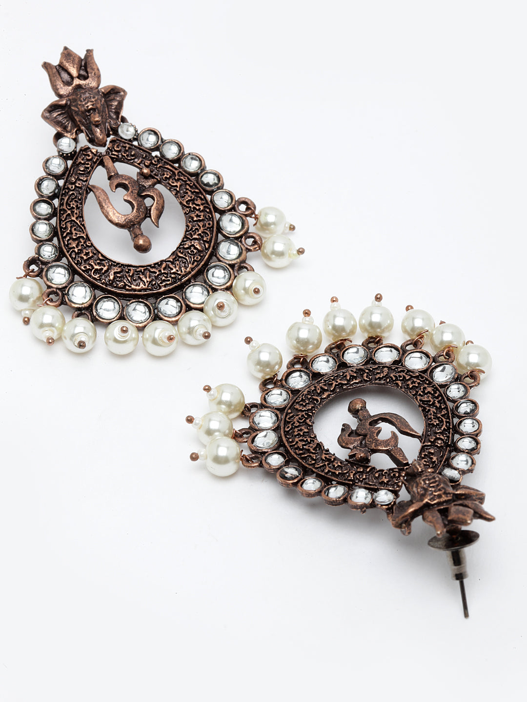 Copper-Toned & White Crescent Shaped Drop Earrings