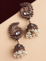 Copper-Toned Peacock Shaped Jhumkas Earrings