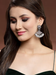 Silver-Toned & White Floral Drop Earrings