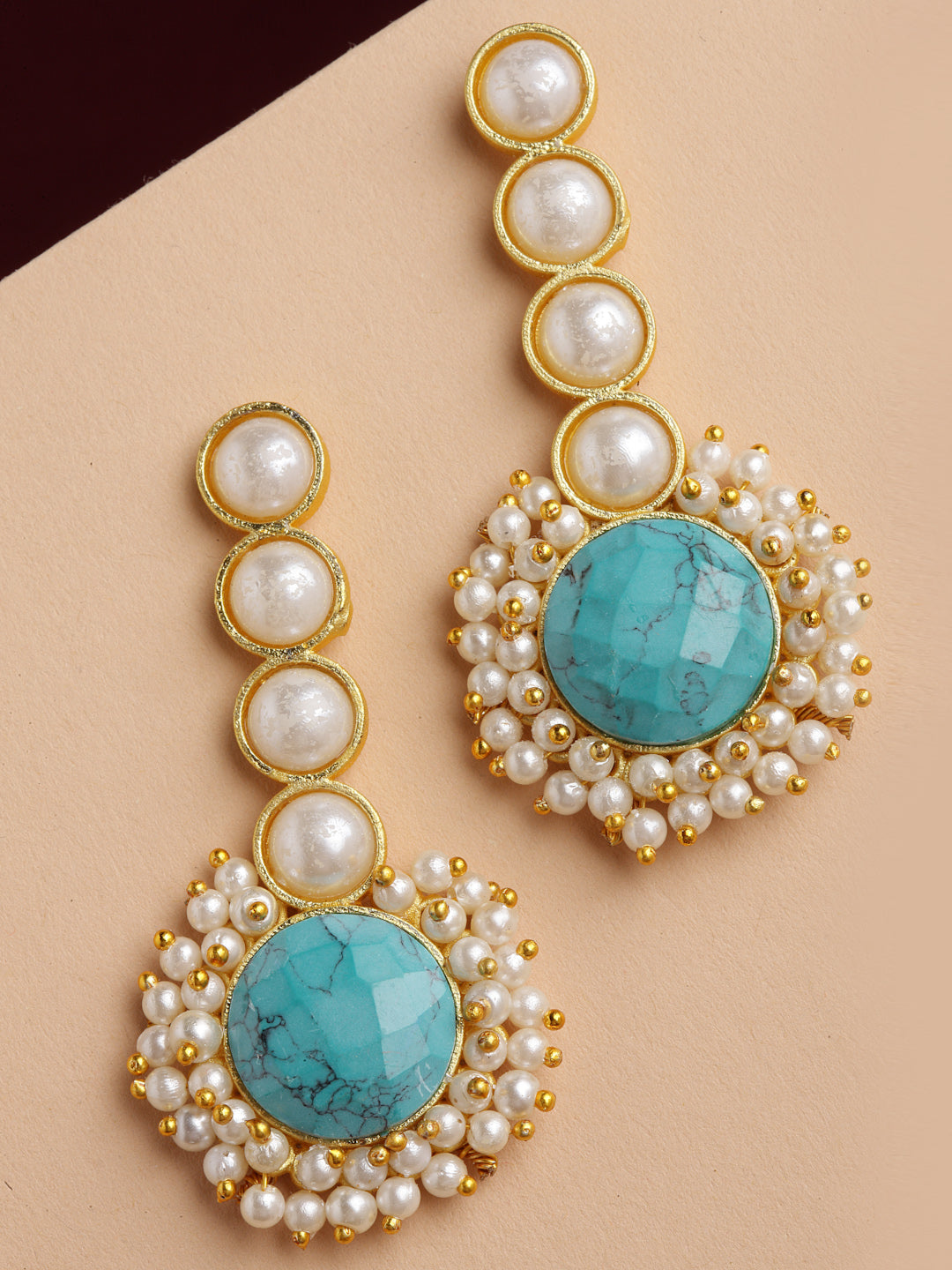 Gold-Toned & Blue Contemporary Drop Earrings