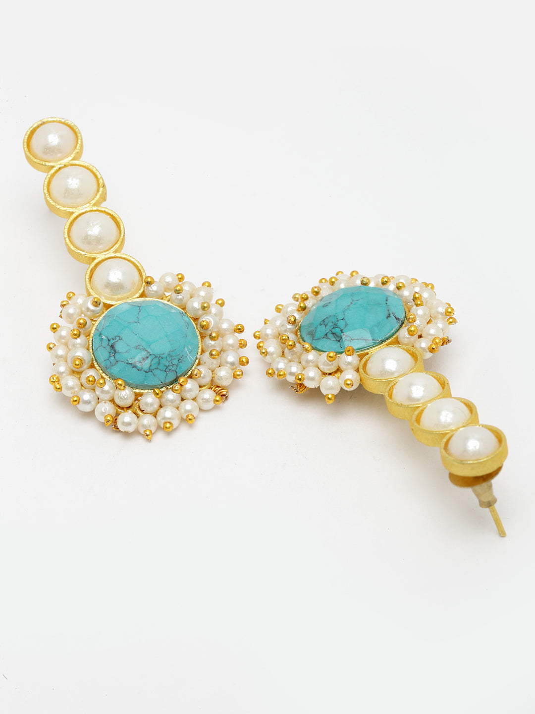 Gold-Toned & Blue Contemporary Drop Earrings