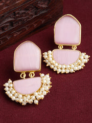 Gold-Toned & Pink Classic Handcrafted Drop Earrings