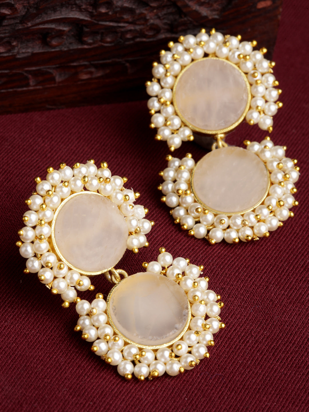 Gold-Toned & White Classic Drop Earrings