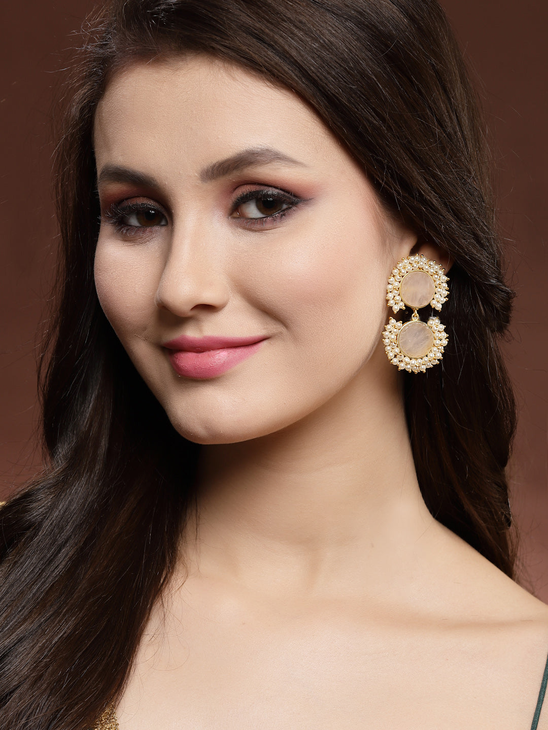 Gold-Toned & White Classic Drop Earrings