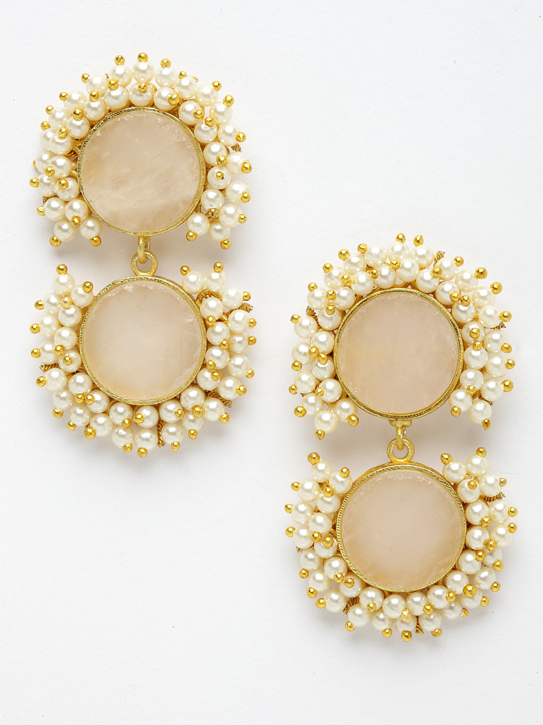 Gold-Toned & White Classic Drop Earrings