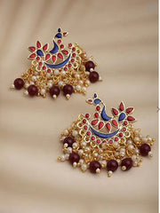 Gold-Plated & Pink Crescent Shaped Drop Earrings