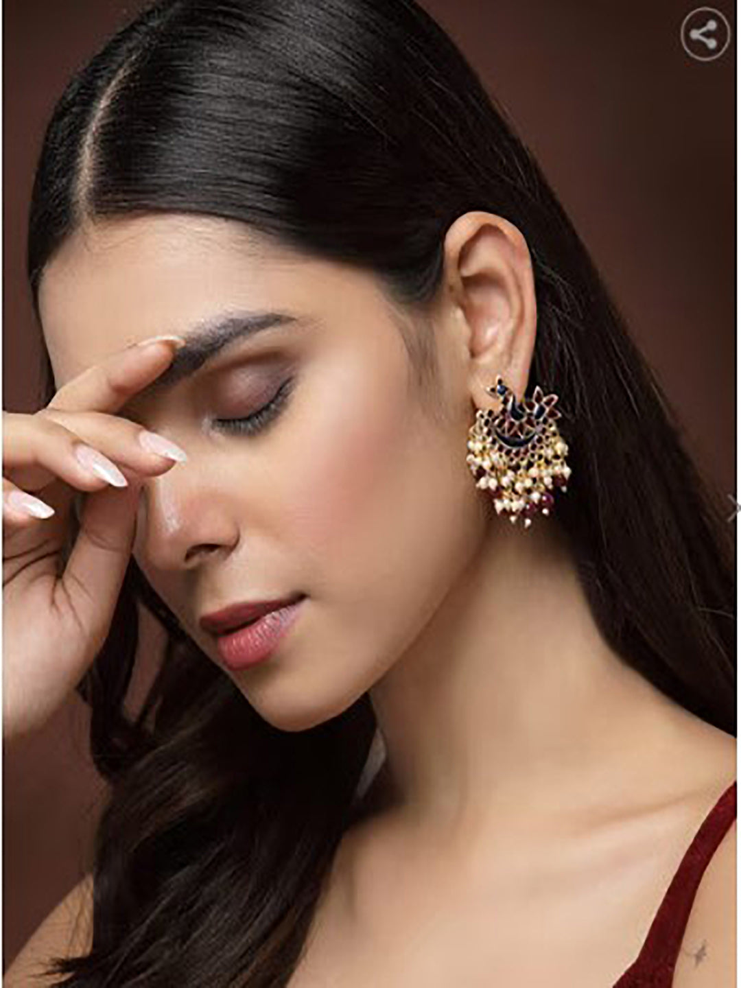 Gold-Plated & Pink Crescent Shaped Drop Earrings