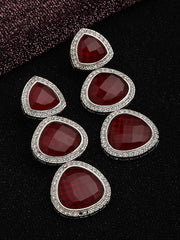 Silver-Plated & Red Classic Drop Earrings