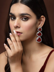 Silver-Plated & Red Classic Drop Earrings