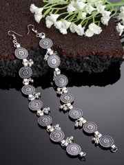 Women Oxidised Silver-Plated Circular Ear Chains