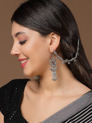 Women Oxidised Silver-Plated Circular Ear Chains