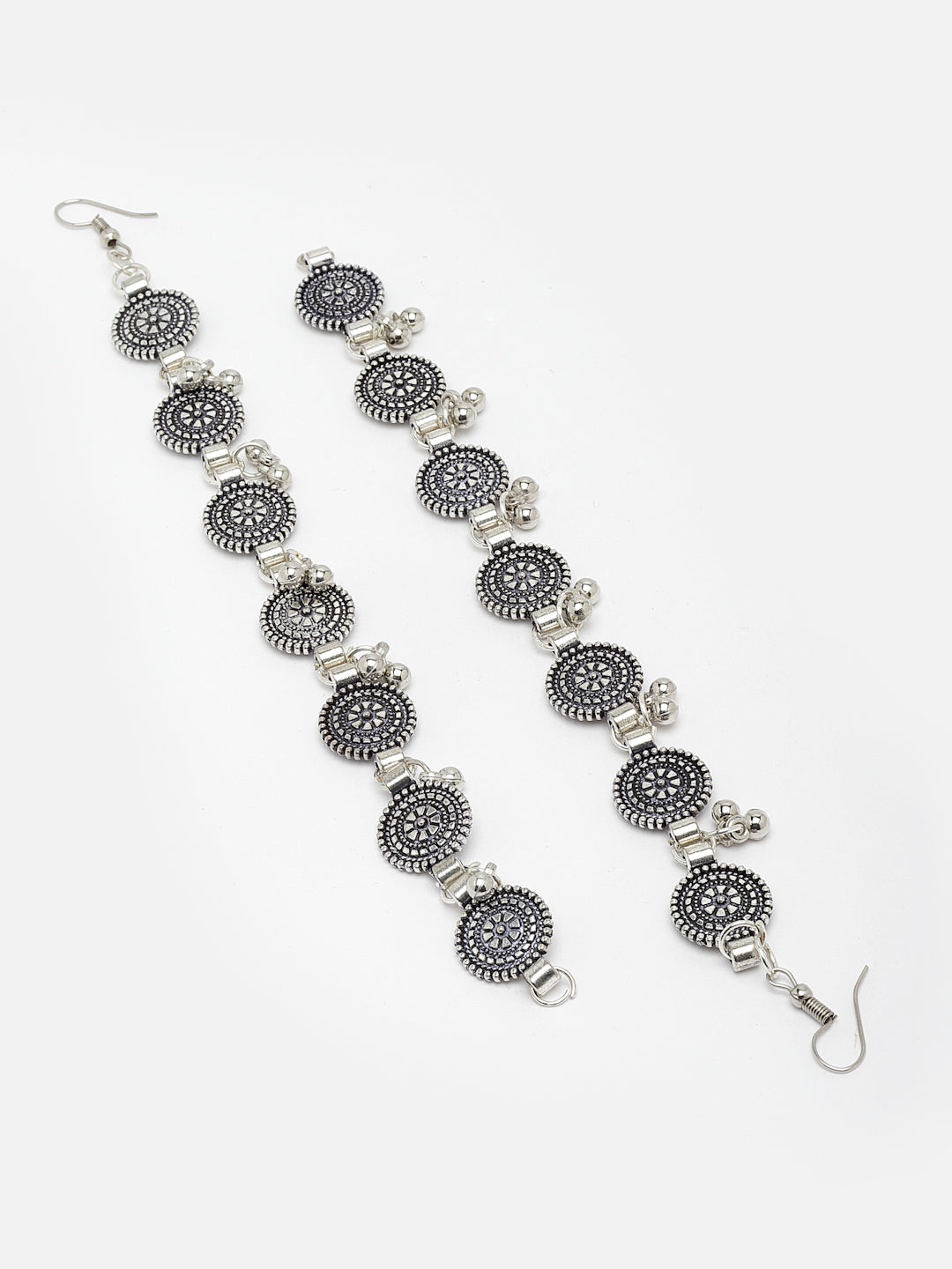 Women Oxidised Silver-Plated Circular Ear Chains