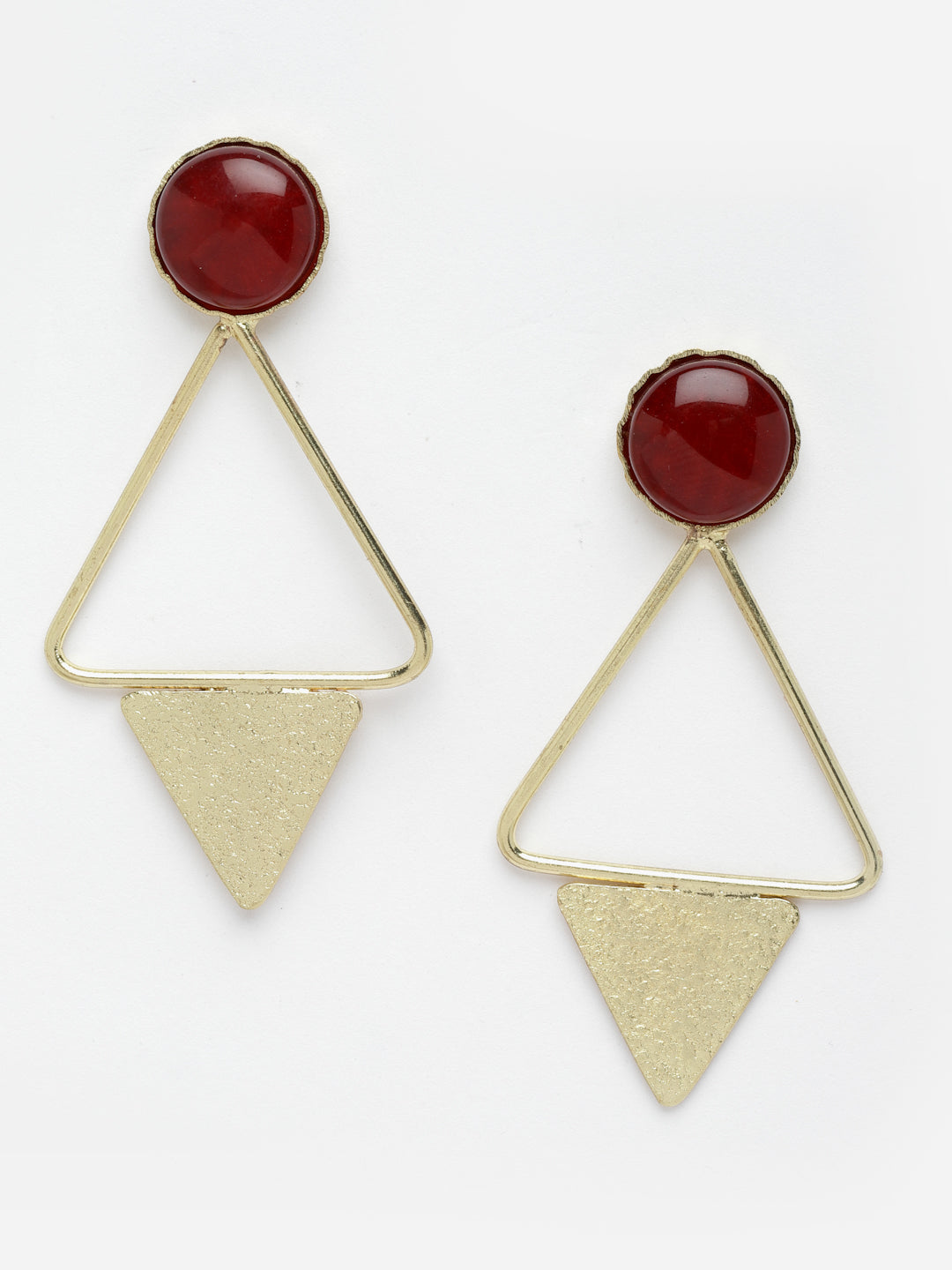 Gold-Plated Stone-Studded Triangular Shaped Drop Earrings