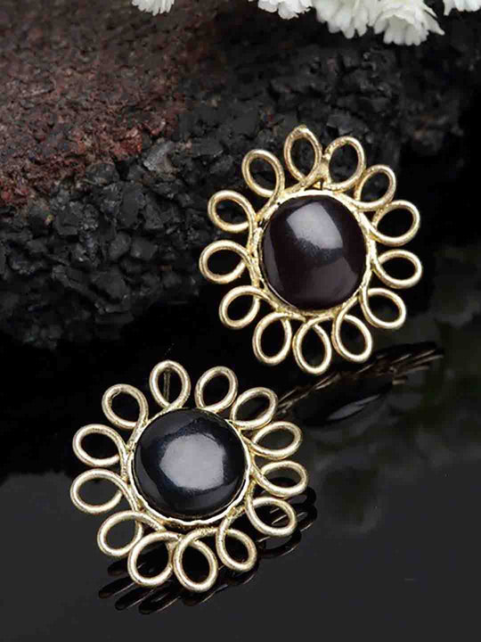 Gold-Plated Stone-Studded Floral Shaped Handcrafted Stud Earrings