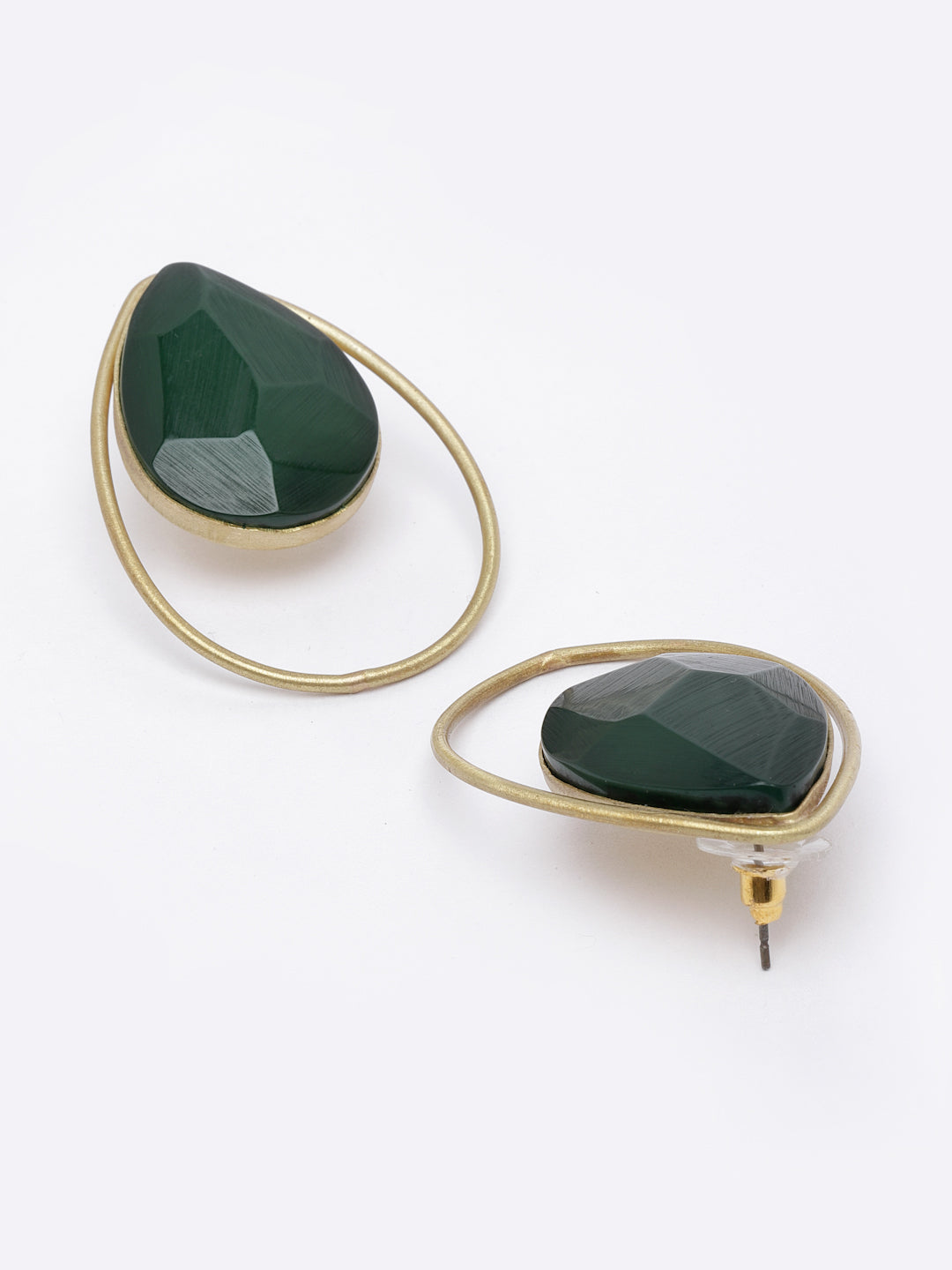 Gold-Plated Stone-Studded Teardrop Shaped Drop Earrings