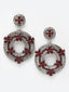 Oxidised Silver-Plated Maroon & AD Stones Circular Shaped Drop Earrings