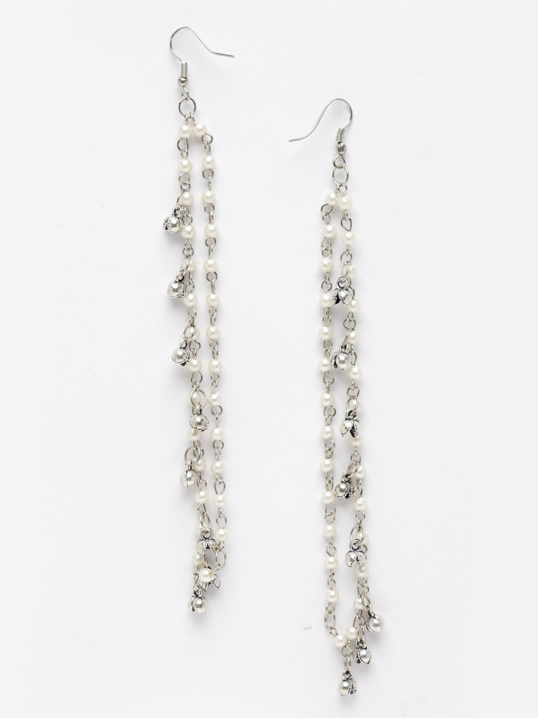 Oxidised Silver-Plated Ethnic Pearls Ear Chains