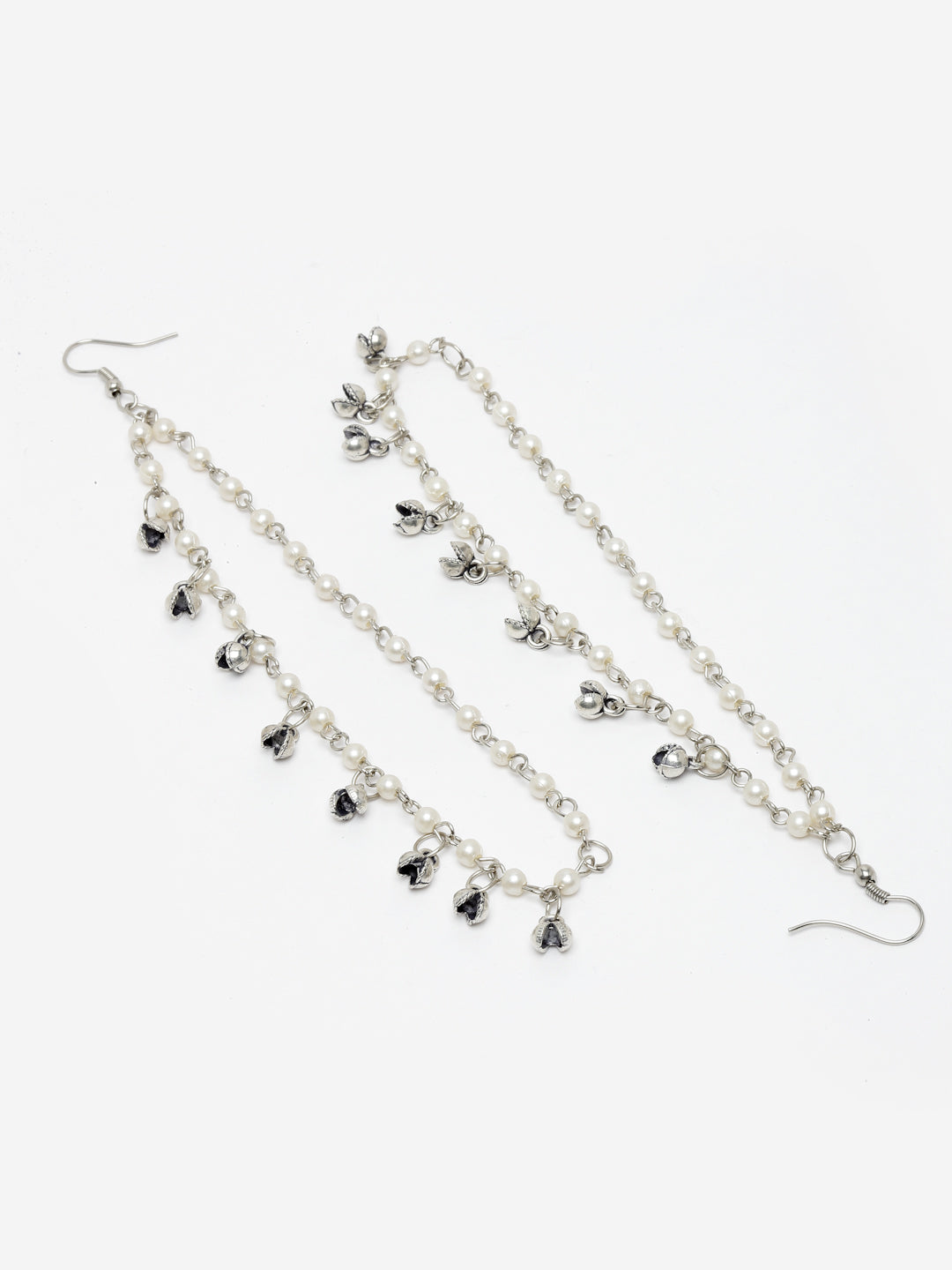 Oxidised Silver-Plated Ethnic Pearls Ear Chains