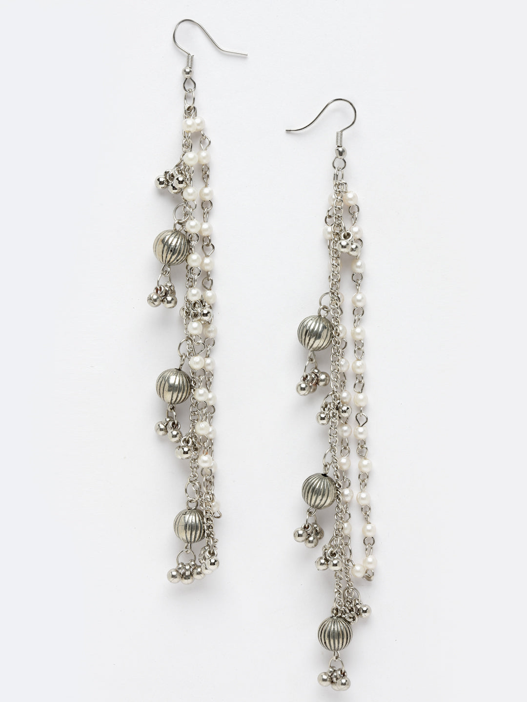 Oxidised Silver-Plated Pearl Ear Chain