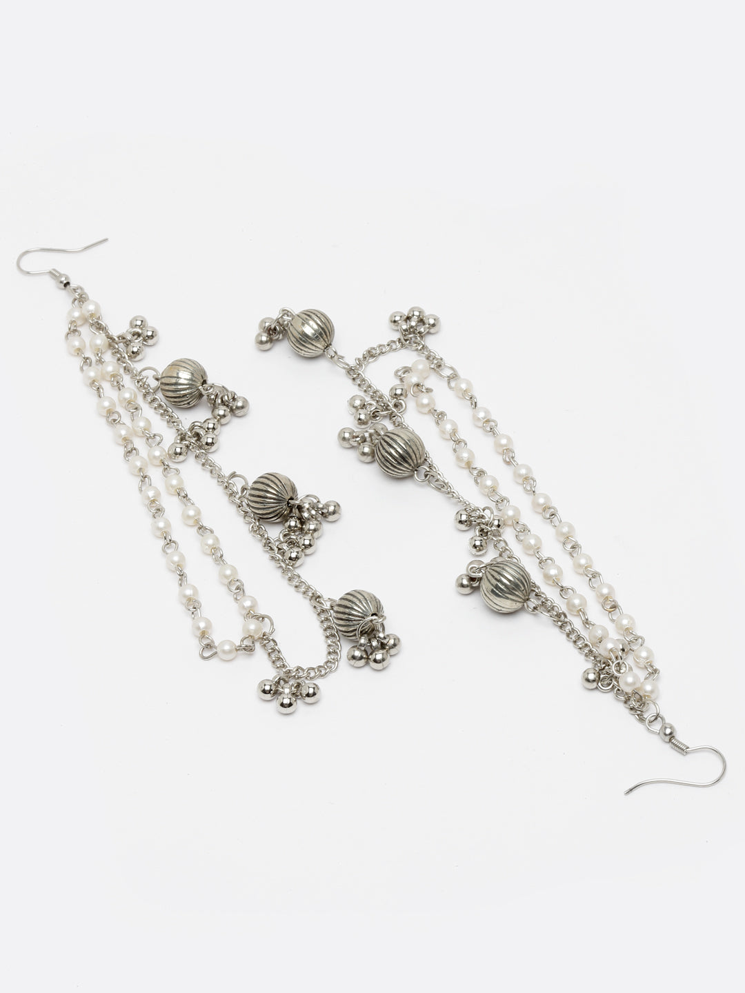 Oxidised Silver-Plated Pearl Ear Chain