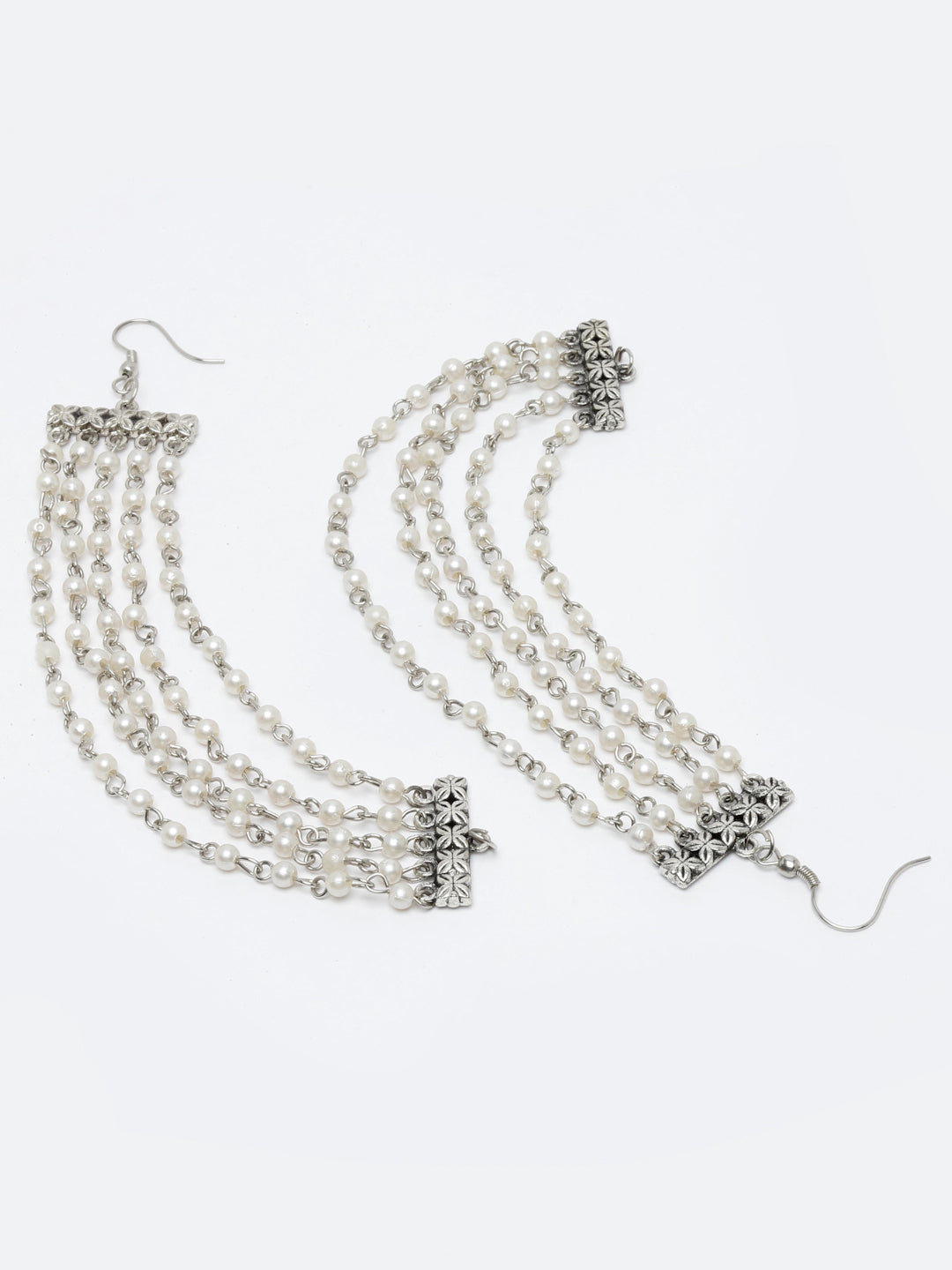 Oxidised Silver-Plated Pearls Layered Ear Chains