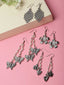 PANASH Set of 4 Oxidised Silver-Plated Floral Shaped Drop Earrings