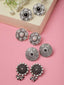 PANASH Set of 4 Oxidised Silver-Plated Circular Stud Earrings