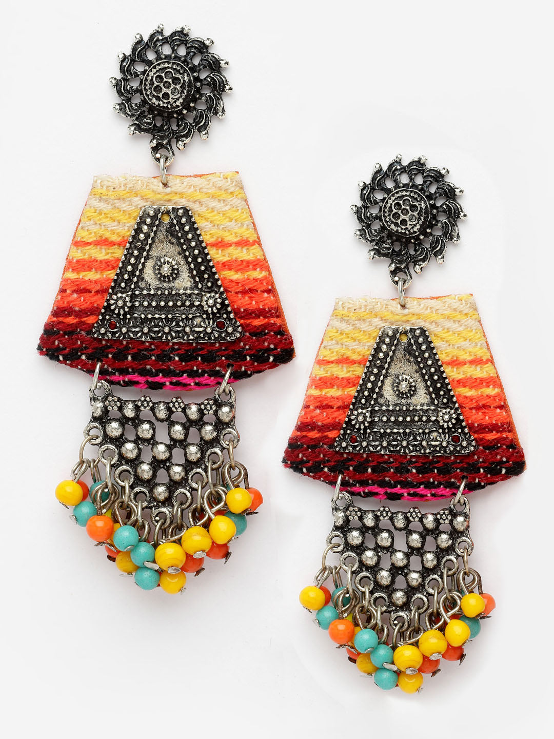 PANASH Oxidised Silver-Plated Tassel Drop Earrings