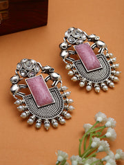 Red German Silver-Plated Dome-Shaped Jhumkas