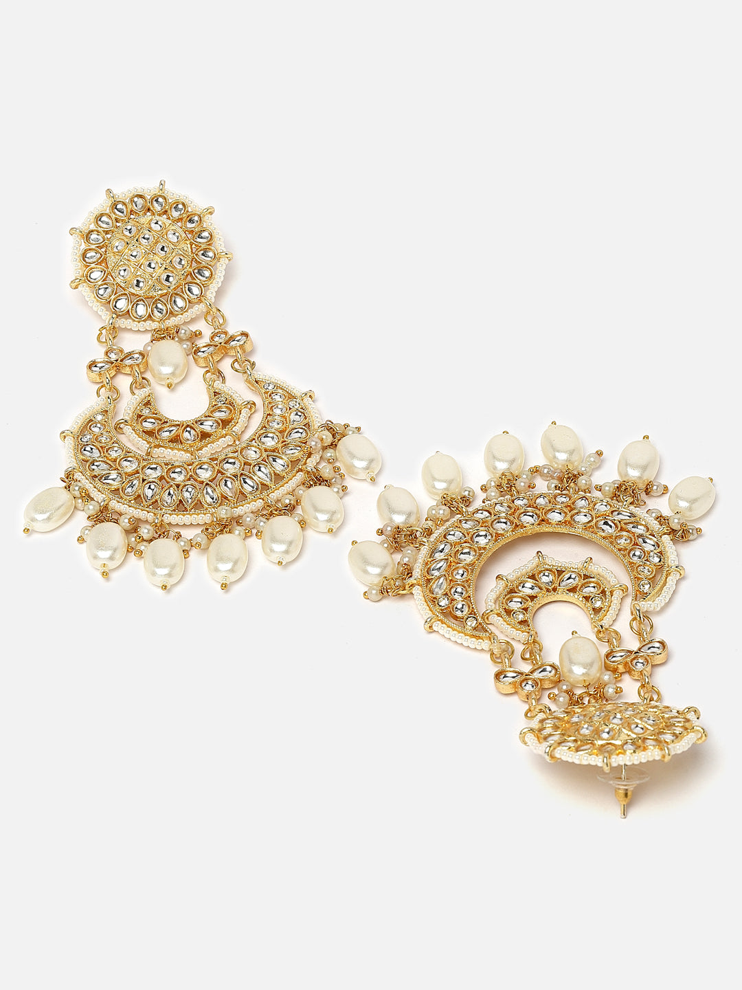 Gold-Plated Kundan Crescent Shaped Chandbalis