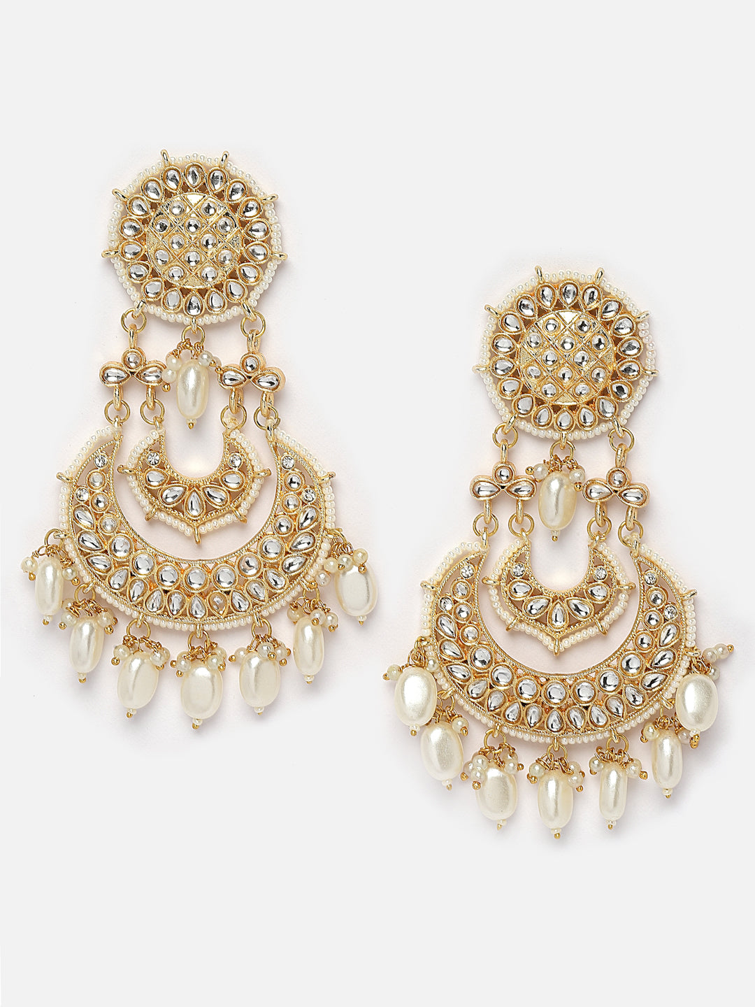 Gold-Plated Kundan Crescent Shaped Chandbalis