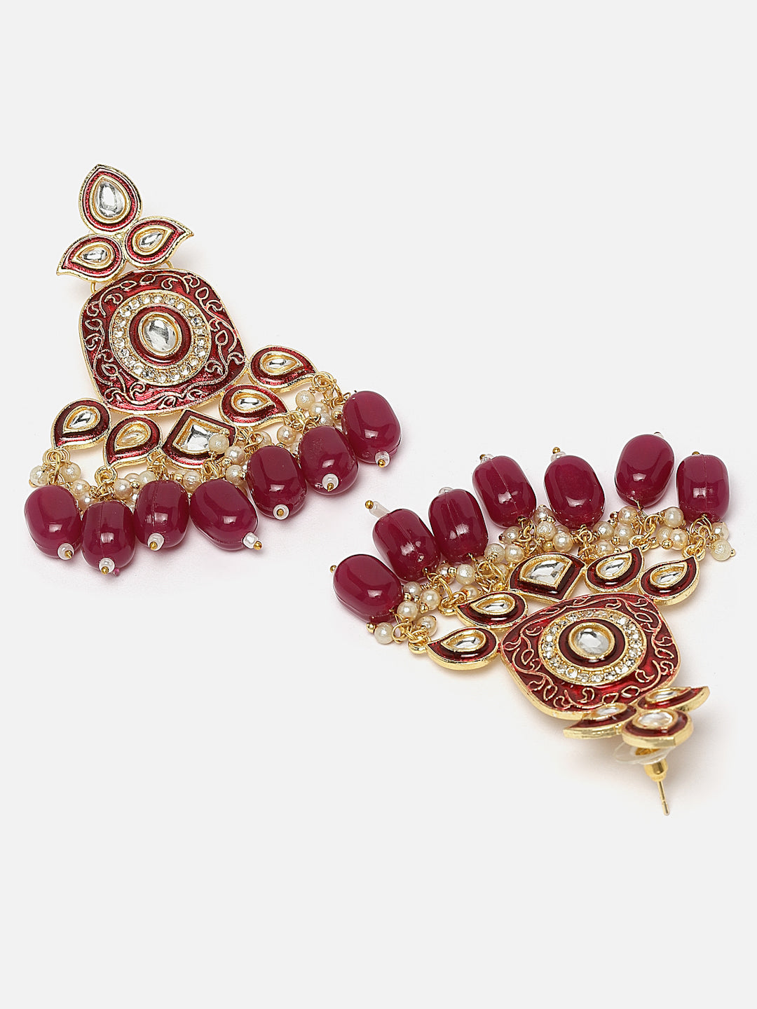 Gold-Toned Kundan Contemporary Drop Earrings