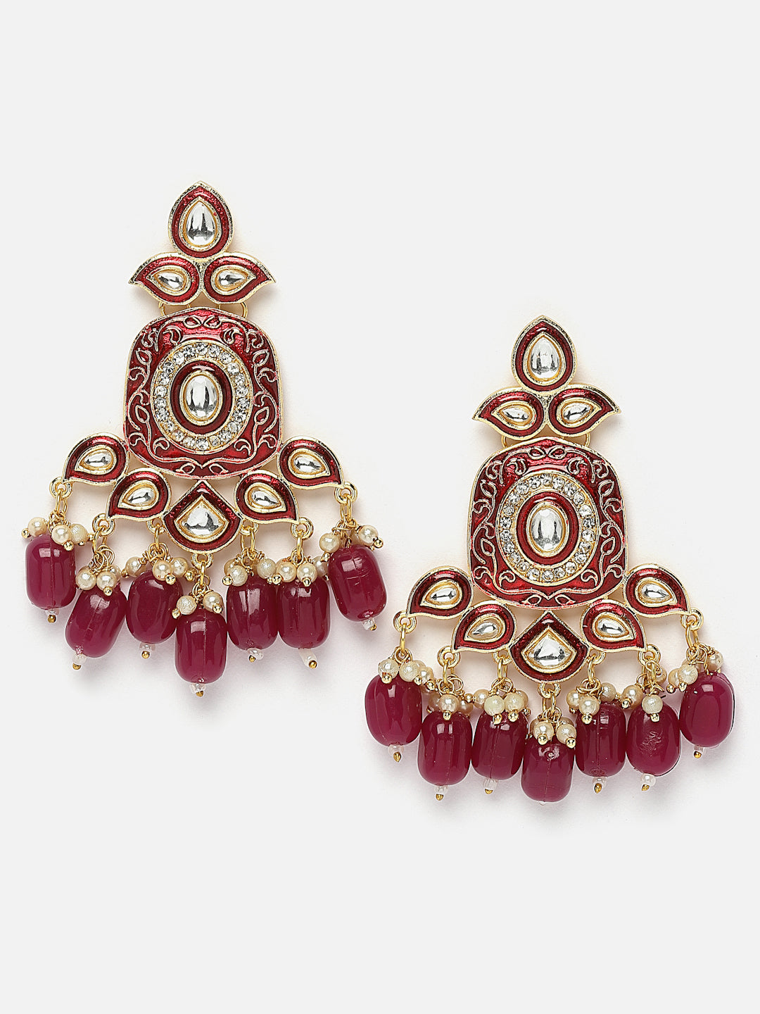 Gold-Toned Kundan Contemporary Drop Earrings