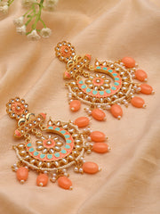 Gold-Plated Kundan & Artificial Beads Studded Chandbalis