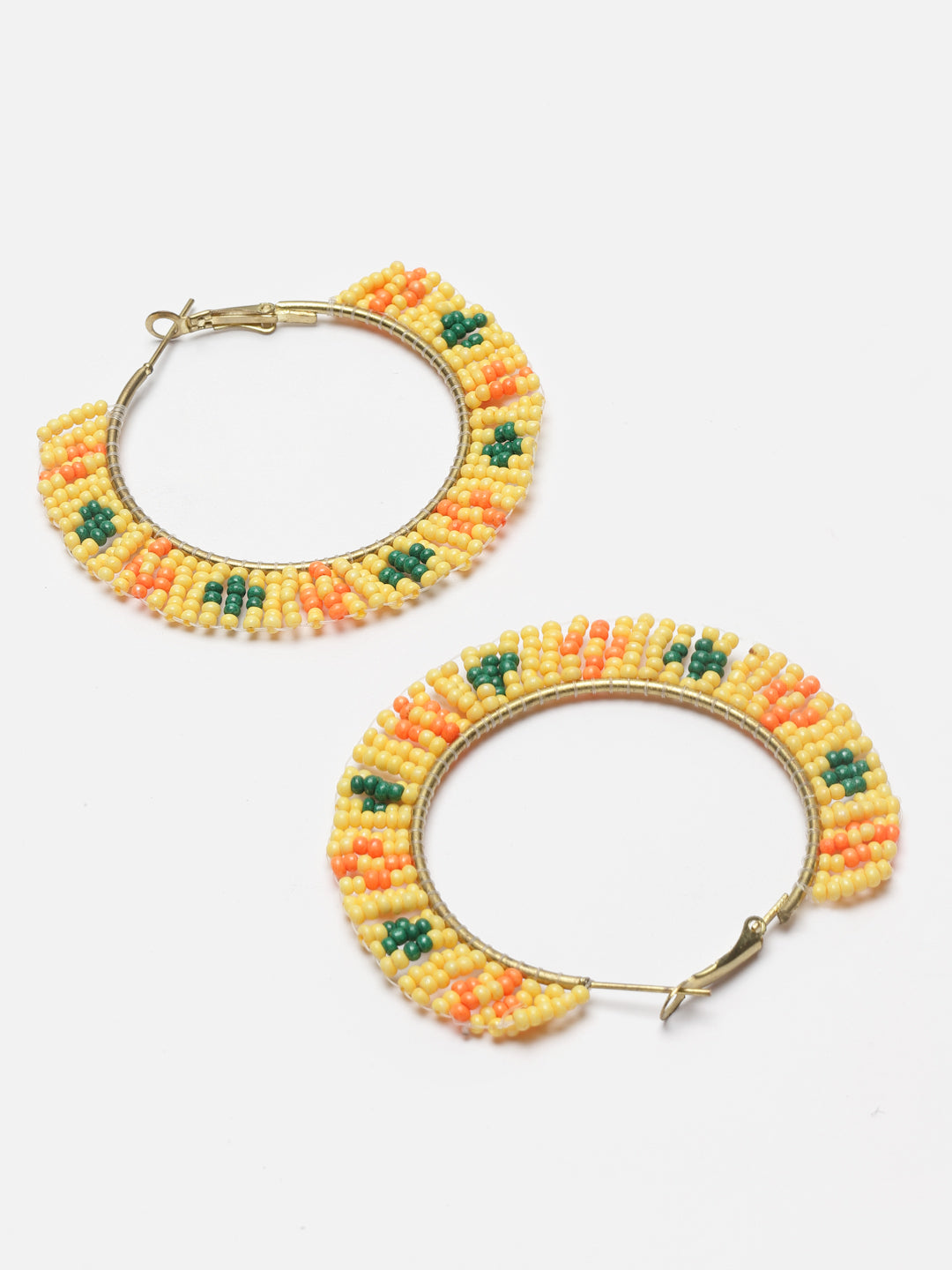 Gold-Plated Artificial Beads Circular Hoop Earrings
