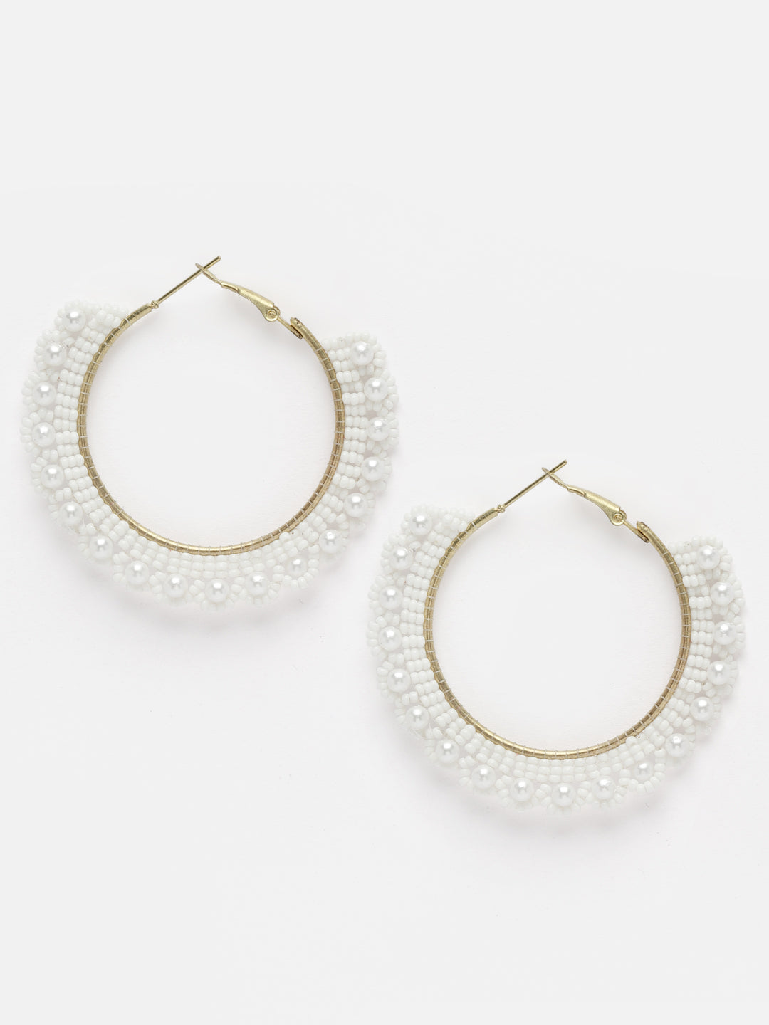 Gold-Plated Artificial Beads Circular Hoop Earrings