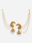 Gold Plated Beaded Jhumka Earrings With Ear Chain