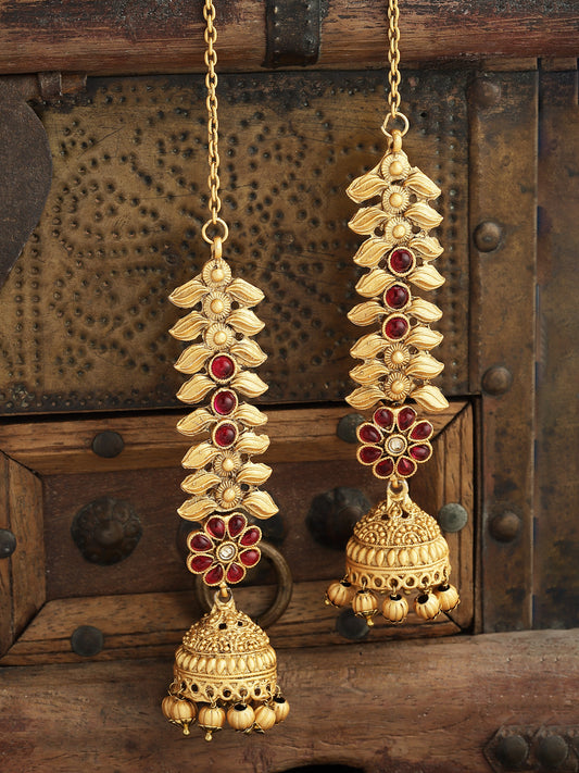 Gold-Plated Leaf Shaped Jhumkas Earrings