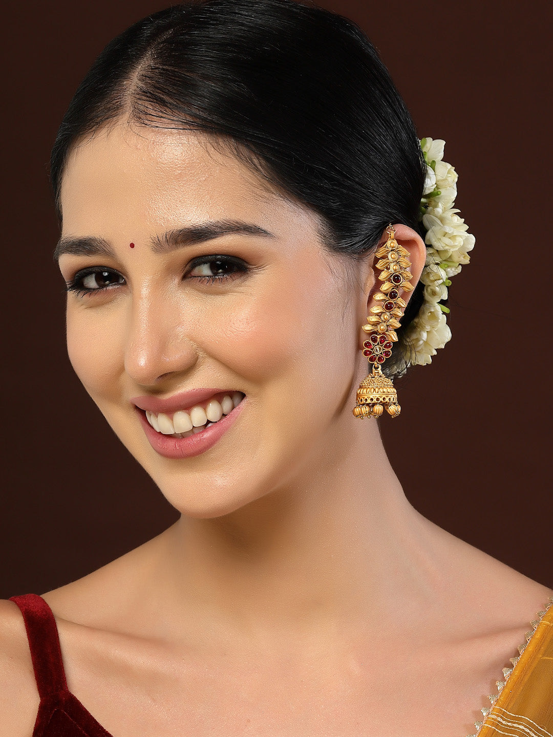 Gold-Plated Leaf Shaped Jhumkas Earrings