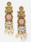 Gold Plated Kundan Studded & Beaded Drop Earrings