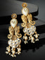 Gold-Plated Stone Studded & Beaded Drop Earrings