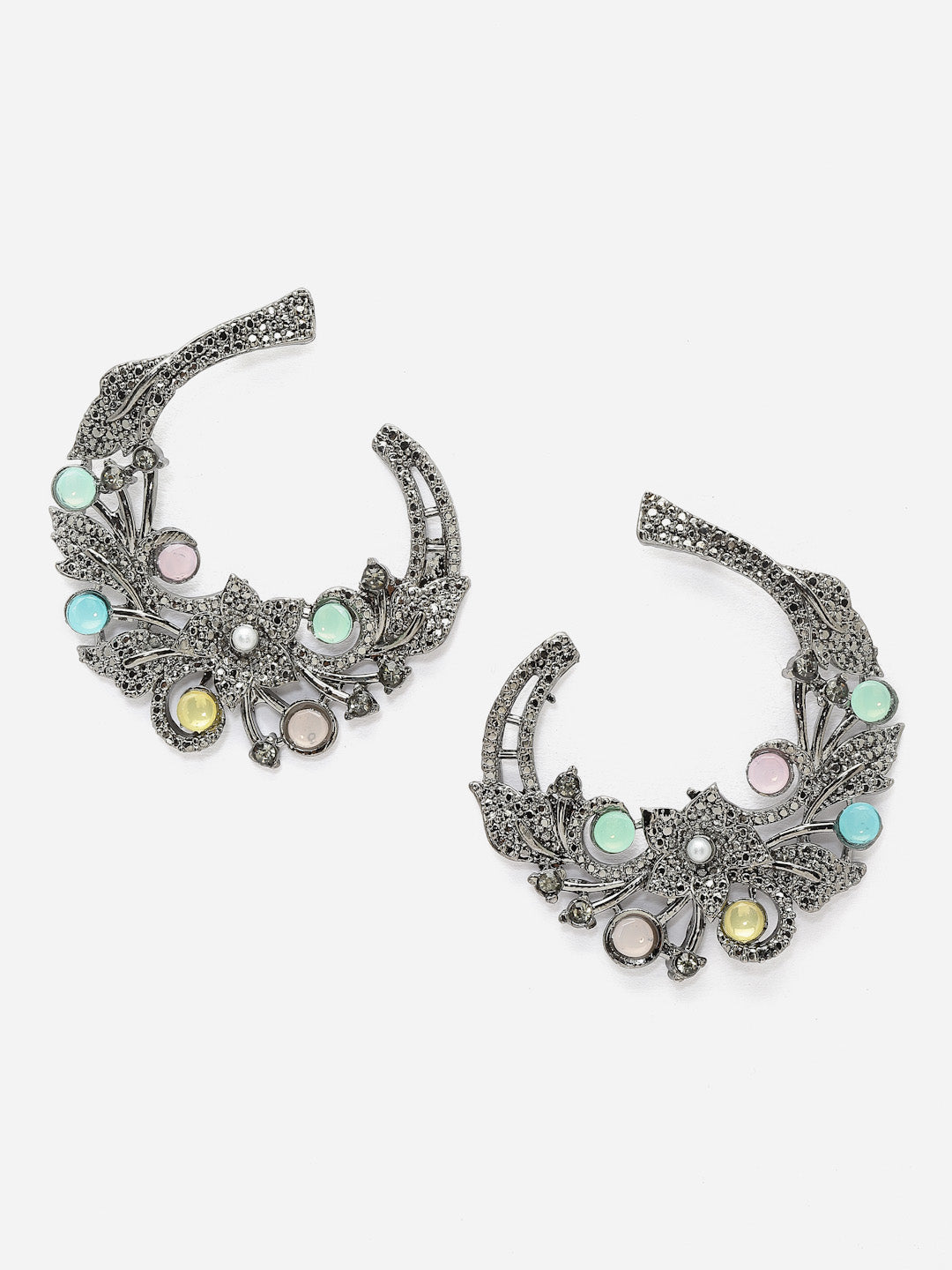 Silver-Toned Contemporary Half Hoop Earrings