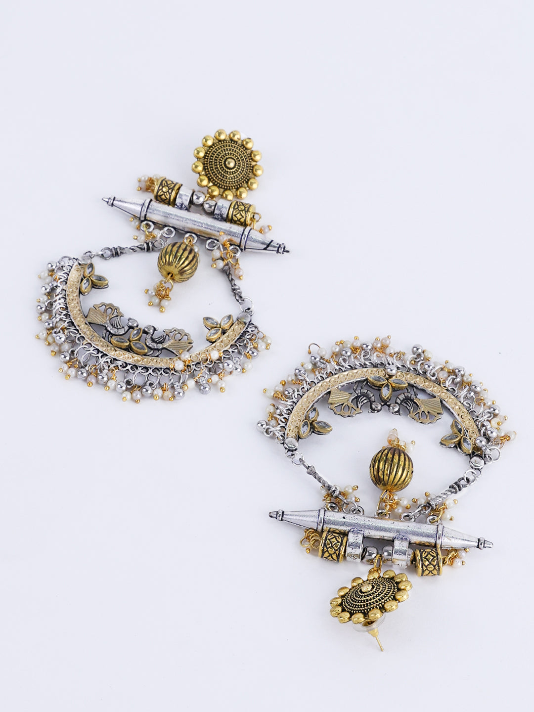 Gold-Plated Beads Beaded Crescent Shaped Chandbalis