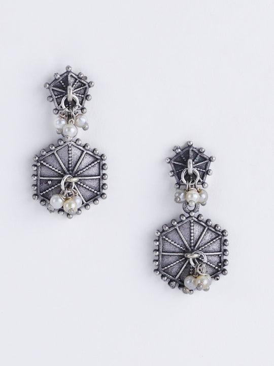Silver-Plated Oxidised Pearls Drop Earrings