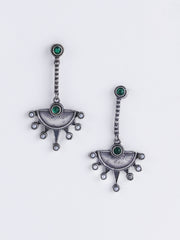 Silver-Plated Oxidised Geometric Drop Earrings