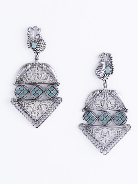 Silver-Plated Oxidised Contemporary Chandbalis
