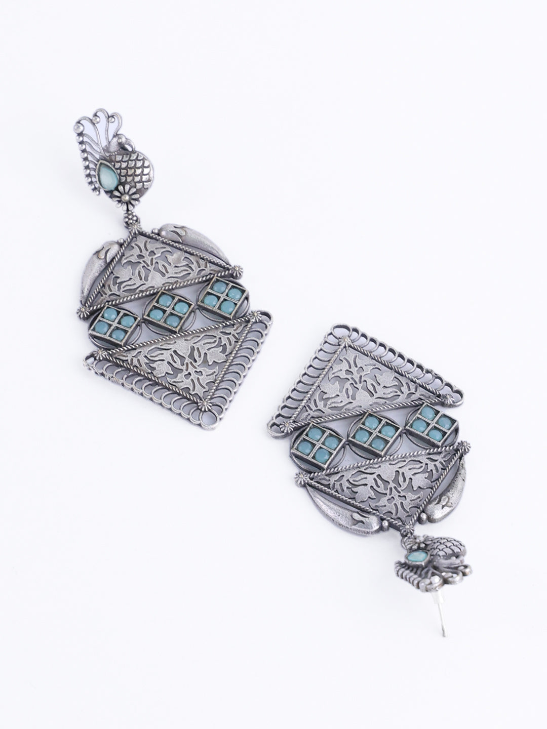 Silver-Plated Oxidised Contemporary Chandbalis